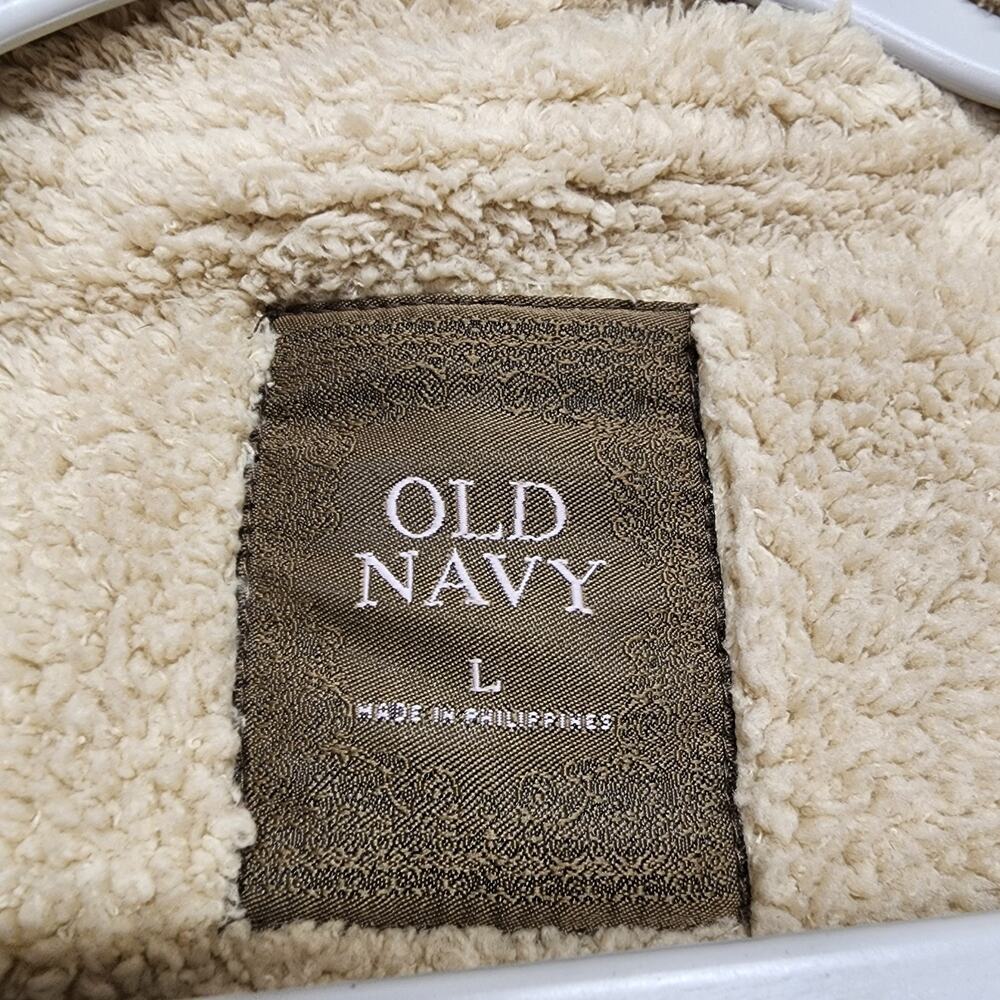 Vintage Old Navy Womens Faux Suede Jacket Size L Brown Sherpa Lined Buckle Y2K - Picture 12 of 14